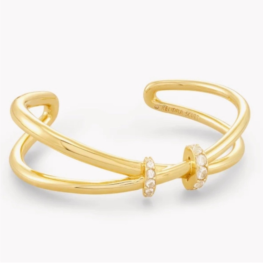 Kendra Scott Livy gold cuff bracelet featuring white crystal accents